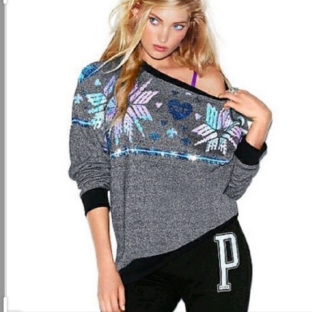 Victoria Secret Pink sequin snowflake sweater.